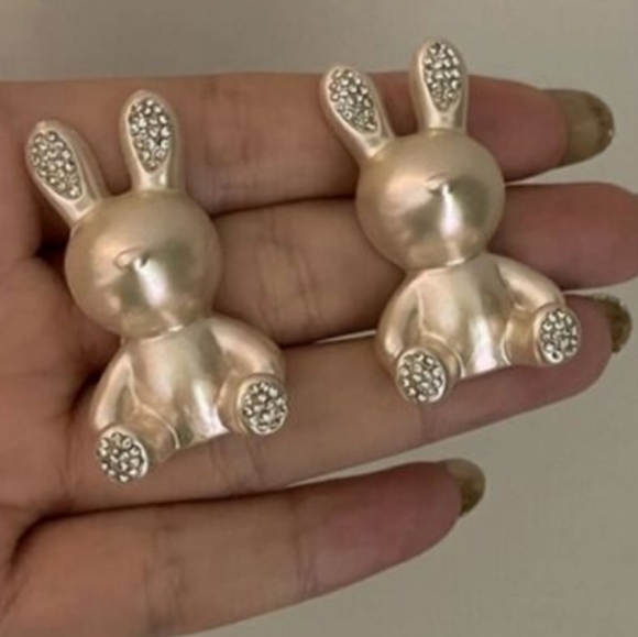 New Rabbit Earrings With Rhinestone Accents - Picture 2 of 5
